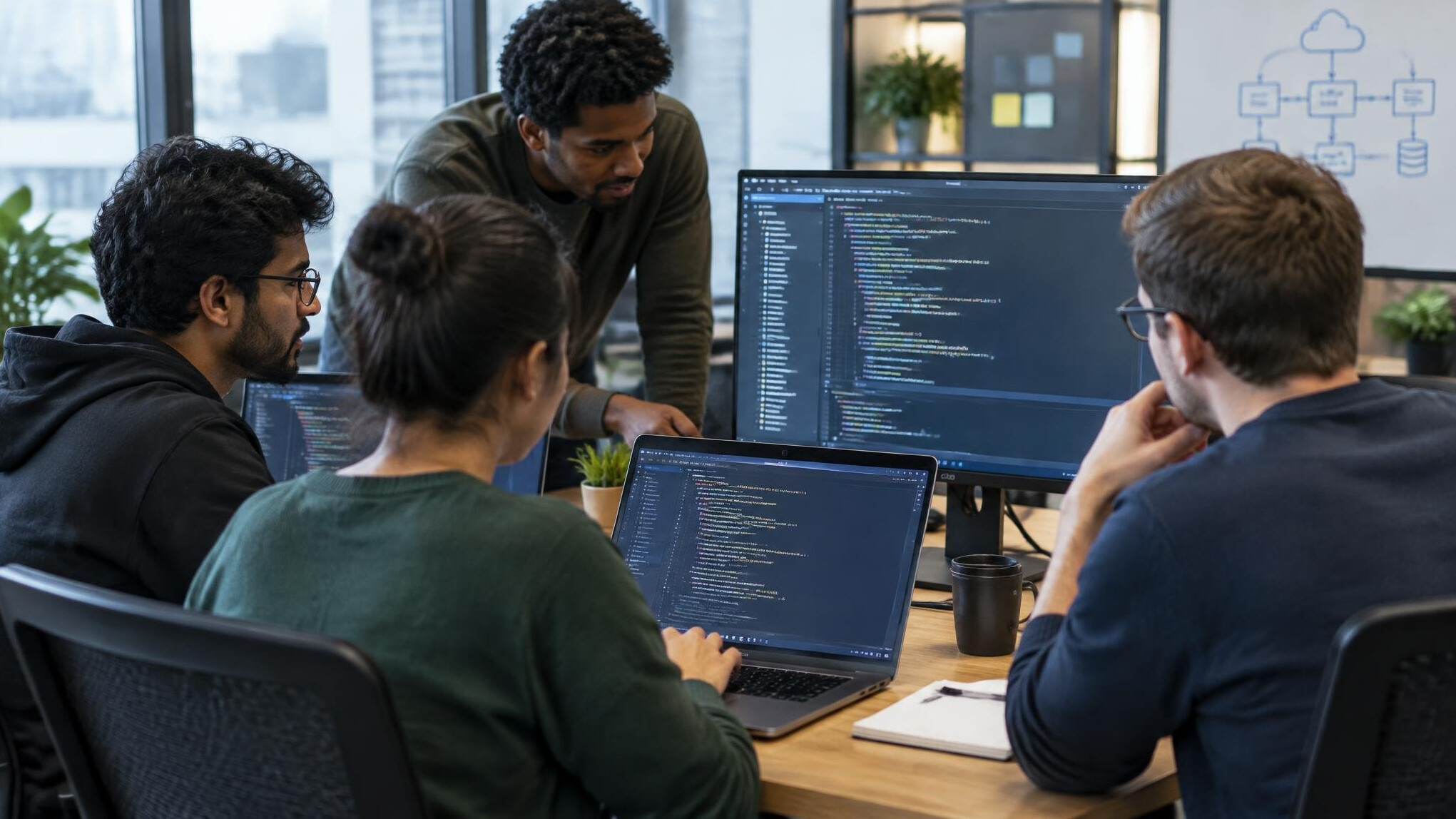team of developers coding together