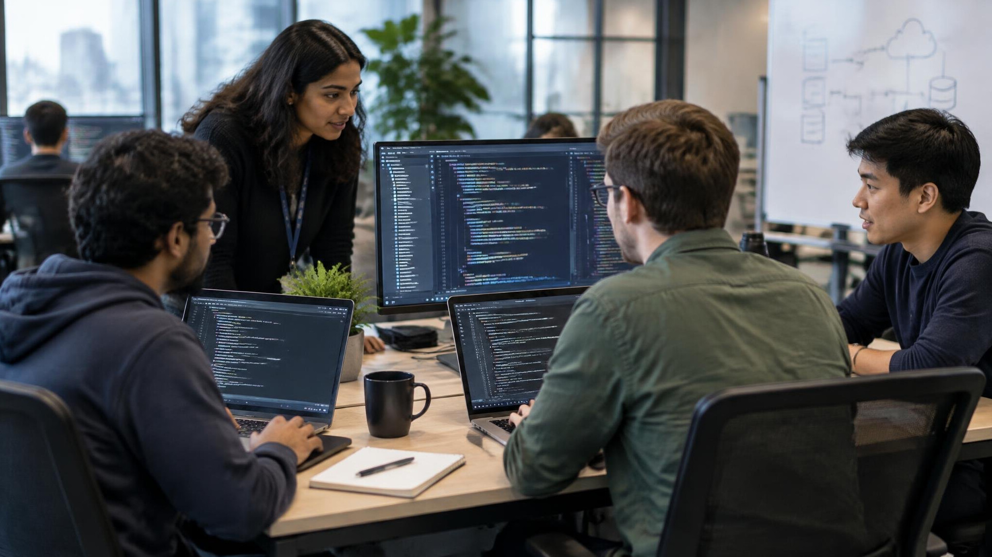 team of developers coding together