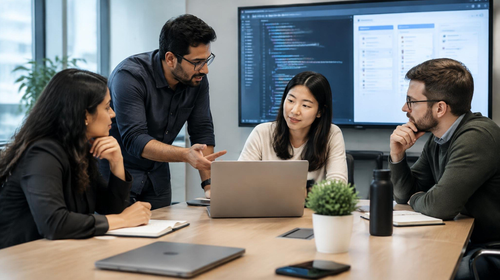 team discussing software