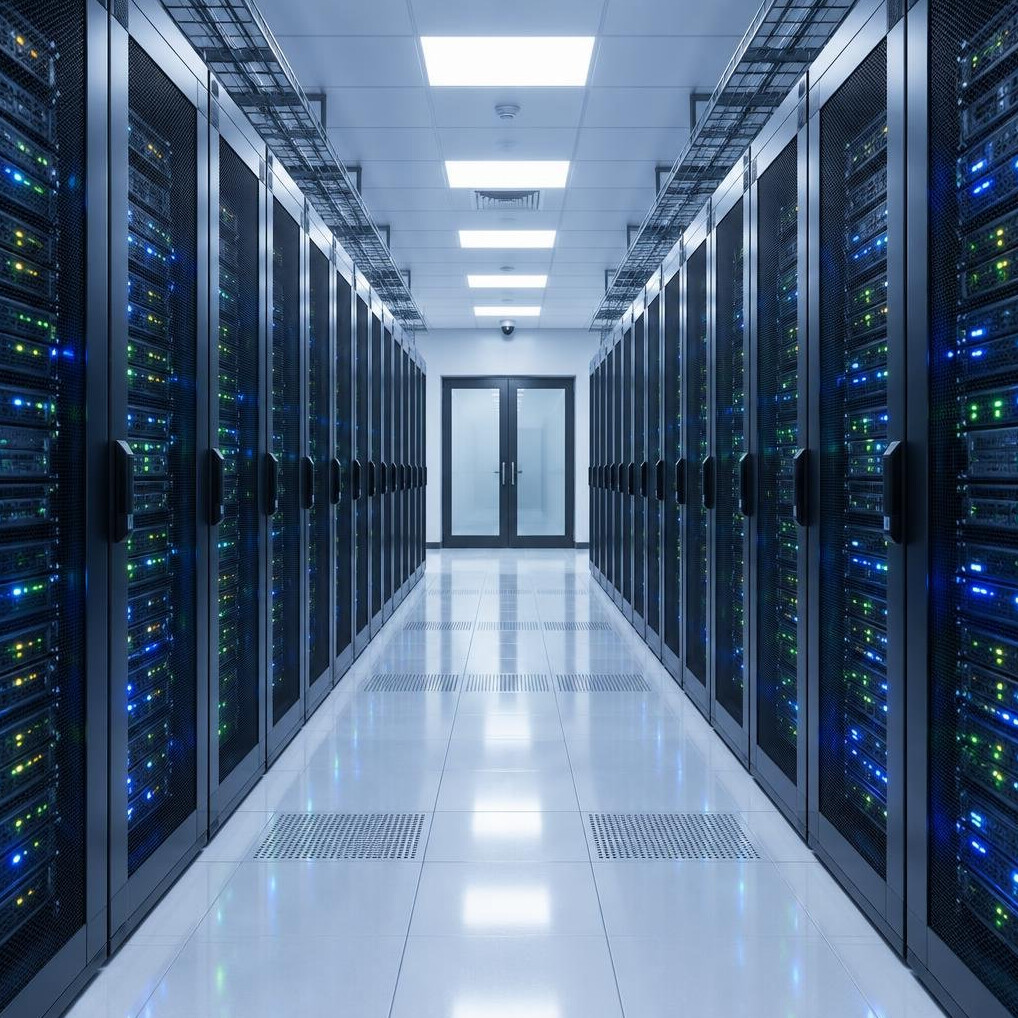 Rows of servers in a data center